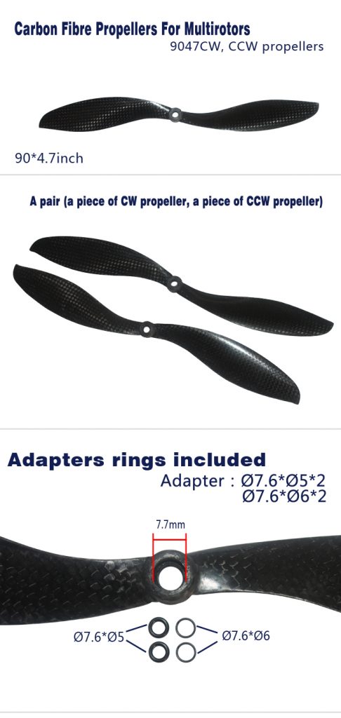 9047 CW, CCW Carbon Fibre propellers(DJI) for Quadcopters