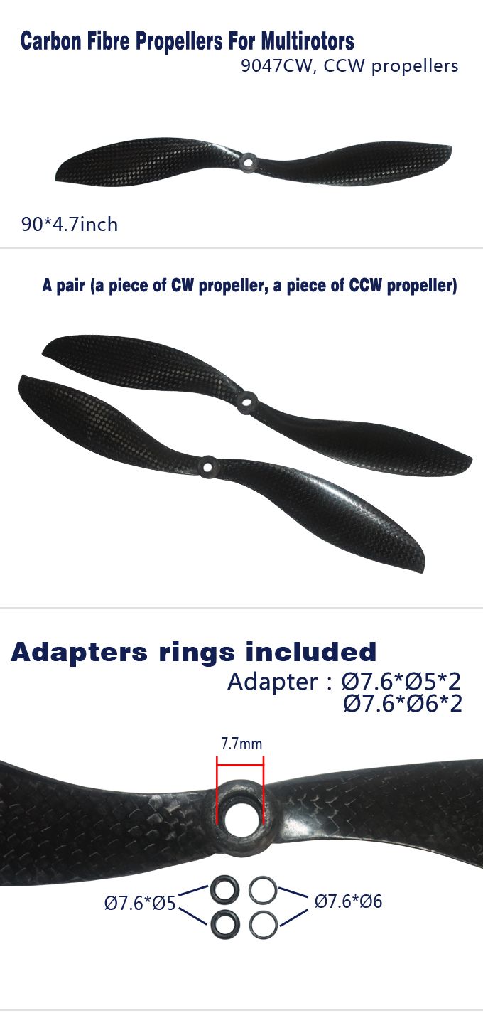 9047 CW, CCW Carbon Fibre propellers(DJI) for Quadcopters - Image 1
