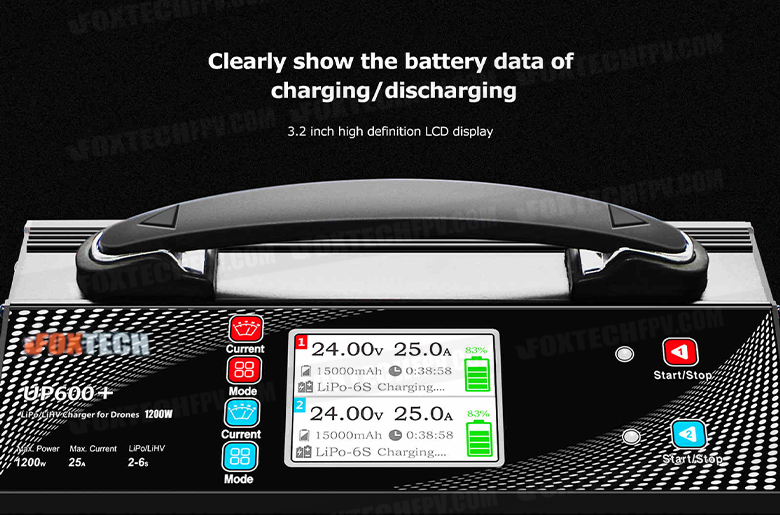 Ultra Power UP600+ AC Dual 1200W 2X600W 25A 2-6S Lipo/LiHV Battery Balance Charger Discharger For UAV Drone In INDIA