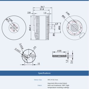 T Motor MN4110 Multirotor Fixed Wing Motor KV400 - Image 5