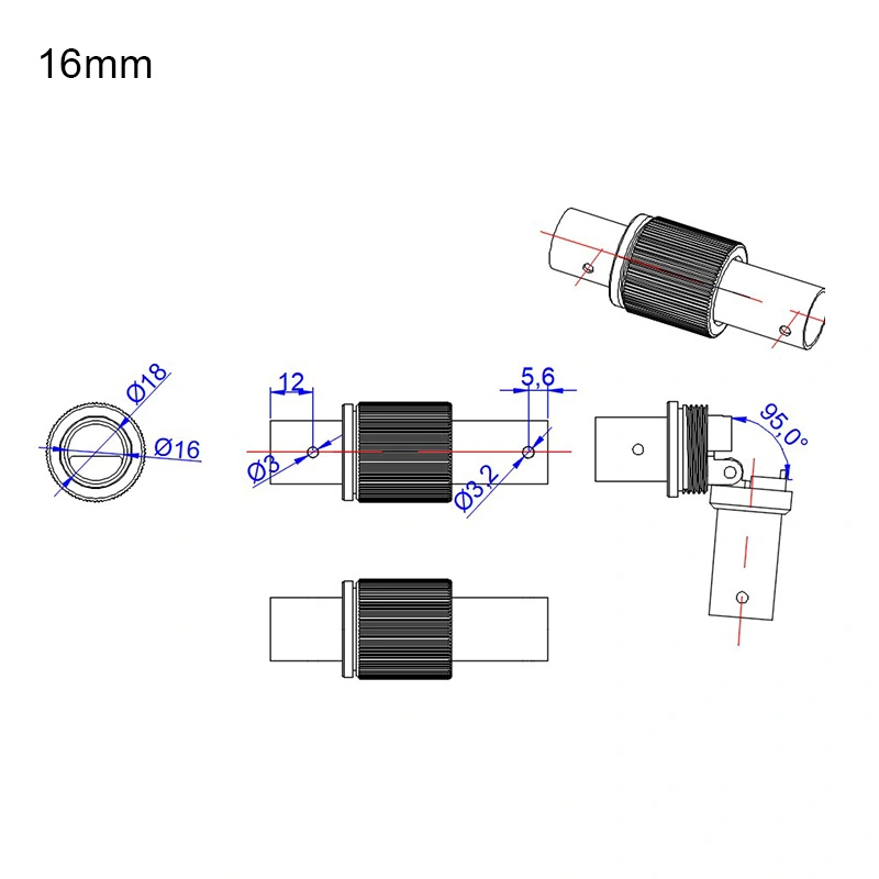 VYOM Folio Clamp 16mm Aluminum Folding Arm Tube Joint