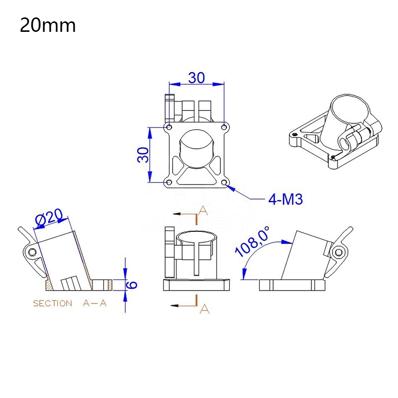 VYOM 20mm Quick Release Tripod Aluminum Tilt Fixed Seat Landing Gear Connector